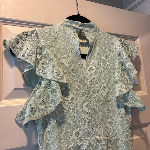 Anthropologie Maeve Mock Neck Lace Mini Dress in Moss Green - Picture 10 of 10